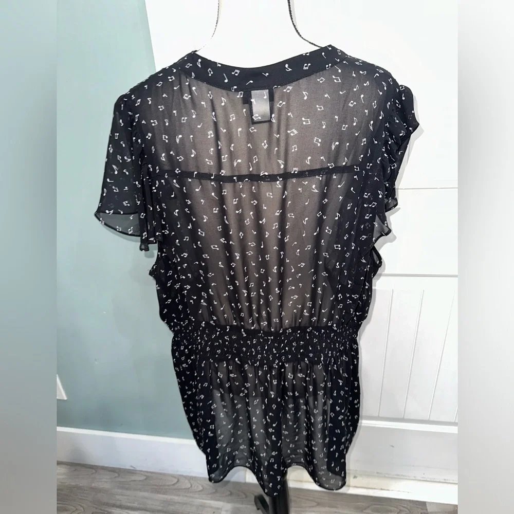 Torrid Plus Size Black Sheer music note printed top size 3X